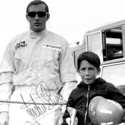 L-R: Jackie Stewart (GBR), BRM, with young motorsport enthusiast Keith Sutton (GBR). The original print is signed by Jackie Stewart (GBR).
Oulton Park Gold Cup, Oulton Park, England. 17 September 1963.